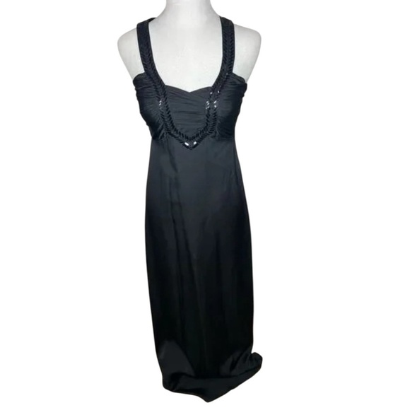 ANTONIO MELANI Black Sheath Maxi Dress Sweetheart Neckline 100% Silk Size 12 - Picture 1 of 16